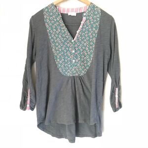 Anthropologie Meadow Rue Top Size Small Peasant Gray Floral Print Long Sleeve